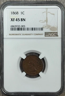 1868 Indian Head Cent, NGC XF 45, Bronze Cent - Image 1 of 4