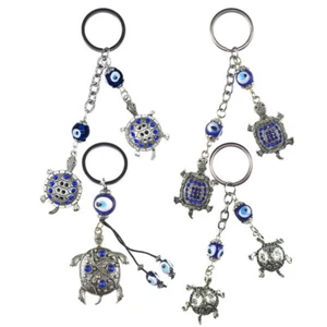 Turkish Blue Evil Eye Rhinestone Turtle Tortoise Key Chain Ring Holder Keychain  - Picture 1 of 25