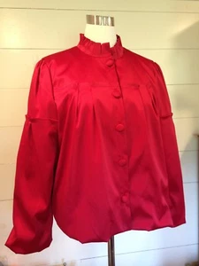 Apostrophe Red Satin Pleated Collar Long Sleeves Lined Jacket XL Gorgeous! - Picture 1 of 10