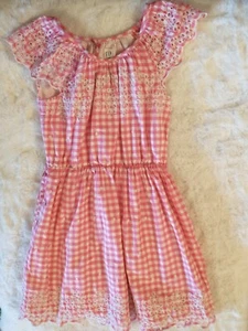 Gap Girls M Pink Gingham And Eyelet Edge LINED  flutter Sleeve Dress - Picture 1 of 9