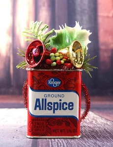 Vintage Kroger ALLSPICE Spice Tin CHRISTMAS Ornament and Decor Holiday Bells - Picture 1 of 2