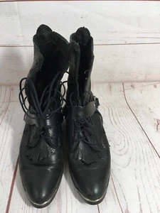 Victorian Line Dance 5 1/2 Lace Up Heel Leather Boots Steampunk Western Harness - Picture 1 of 11