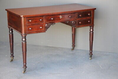 Antique Regency 5 Drawer Mahogany Desk Writing Table Brass Castors Carvings 1820 • 1,785$