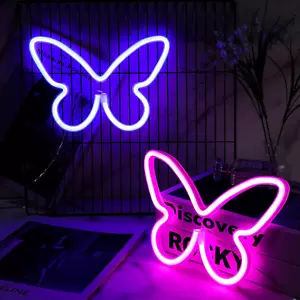 2 Pcs Butterfly Neon Signs LED Light 3AA Battery Powered USB Operated Wall Neon - Picture 1 of 12