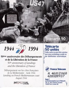 LOT DE 2 TELECARTES 50 unités.  DEBARQUEMENT SUR LES COTES FRANCAISES AOUT 1944 - Picture 1 of 1