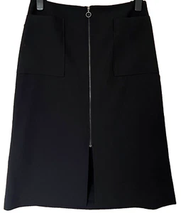 Marks & Spencer black ponte like stretch midi skirt size 16 front zip feature - Picture 1 of 3