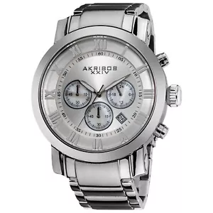 Men's Akribos XXIV AK622SS Quartz Chronograph Silver Stainless Steel Watch - Picture 1 of 5