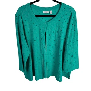 Logo Layers Lori Goldstein Cardigan Top Size 2X Green Eyelet Button Front - Picture 1 of 6