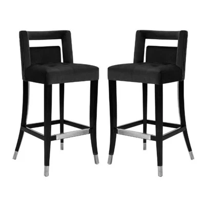 Home Square Hart 30.3" Velvet and Birch Bar Stool in Black - Set of 2 - Image 1 of 4