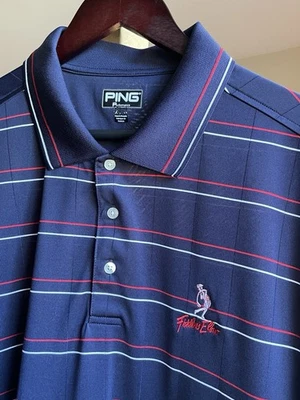 Ping Fiddler's Elbow CC Mens XL Golf Shirt | Blue w/Red White Striped - Polo - Image 1 of 4
