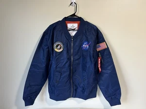 Giacca Bomber Asstseries Militare Blu Navy NASA 100° Space Patch Taglia L/XL - Foto 1 di 17
