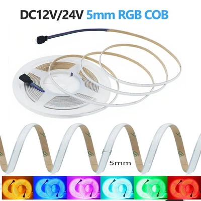 RGB COB LED Strip light 12V 24V 576LEDs/m 5mm High Density Flexible LED Light - Image 1 of 4