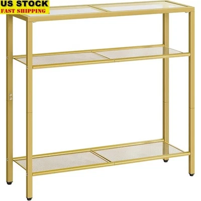 Mesa Consola Estrecha Vidrio Templado Almacenamiento 3 Niveles Moderno Entrada Sofá Mesa EE. UU. Foto 1 de 4