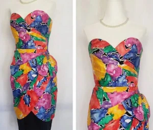 Lillie Rubin 1980s Floral Rhinestones Strapless Party Dress Womens Sz 4 Vtg Glam - Picture 1 of 8