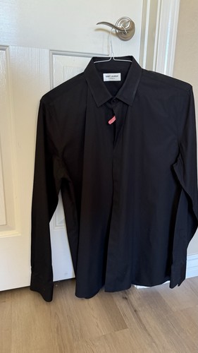 SAINT LAURENT (YSL) Camicia elegante uomo Yves Saint Laurent grande 41 16 nera manica lunga con bottoni YSL