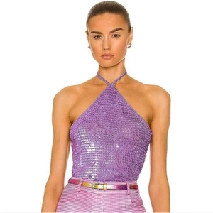 Retrofete x Revolve NWT Women's Shani Crop Halter Top Size M / L Purple Sequins - Picture 1 of 11