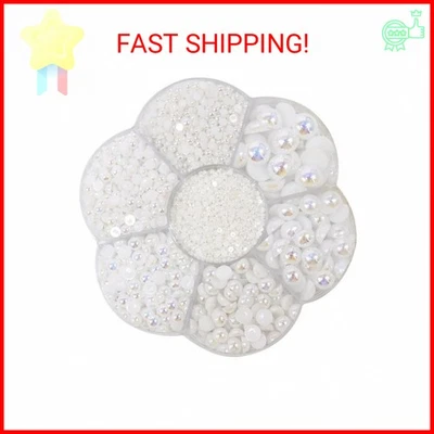 Approx 5600pcs Assorted 7 Sizes Half Round Flatback Pearl Beads DIY Craft Shoes  - Image 1 of 2