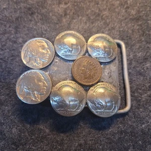 Indian Head Penny and Buffalo Nickel Belt Buckle, Very Old - Picture 1 of 15