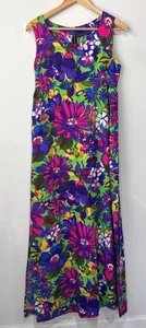 Vintage 50s 60s Handmade 34” Bust Dress Bright Colors Barkcloth Textured Fabric - Picture 1 of 9