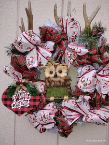 24" Weihnachtskranz Türbehang mit Ornamenten, Tannenzapfen, Beeren, EULE. #7 - Bild 1 von 5