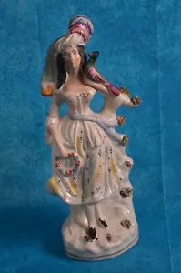 SUPERB MID 19TH CENTURY STAFFORDSHIRE FIGURE: WOMAN HOLDING BIRD - Picture 1 of 11