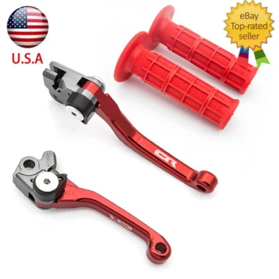 For Honda CR125R CR250R 1992-2003 1999 CNC Brake Clutch Levers CR Logo Grips Red - Image 1 of 4