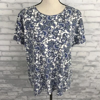 Camiseta Croft & Barrow Clásica Top Talla 1X Corta Azul Paisley Algodón Tejido Foto 1 de 4