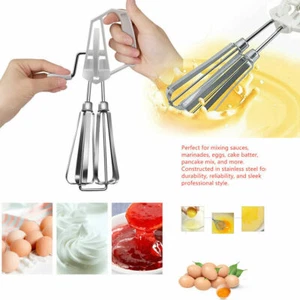 Rotary Manual Hand Whisk Egg Beater Stainless Steel Mixer Blender Kitchen Tool - Picture 1 of 7
