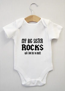 My Big Sister Rocks & I love her Baby Grow Babygrow Bodysuit Funny Gift Shower