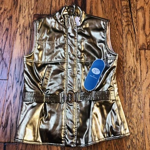 DG2 Diane Gilman Womens XS Gold Vest Metallic Belted Cinch Full Zip Holiday NWT - Picture 1 of 14