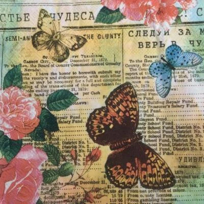 4 PAPER NAPKINS VINTAGE TEXT BUTTERFLIES & FLORAL DECOUPAGE SCRAPBOOKING 2PLY - image 1 of 3