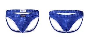 Mens Jockstrap Net Mesh Pouch Enhancing V-Shaped Low Waist Sexy Underwear XL Blu - Picture 1 of 2