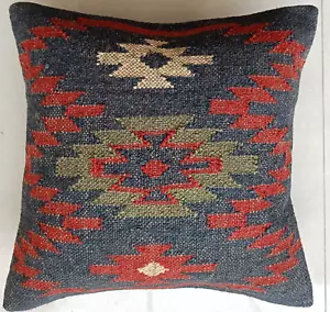Rug Throw Jute Cushion Cover Square Vintage 18x18" Pillow Case Decor Art Outdoor - Picture 1 of 6