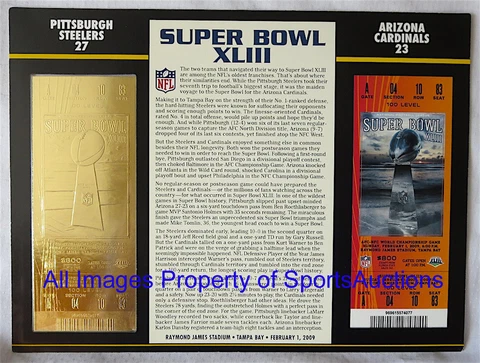 SUPER BOWL 43 PITTSBURGH STEELERS CARDINALS Willabee Ward 22KT GOLD TICKET XLIII Cover