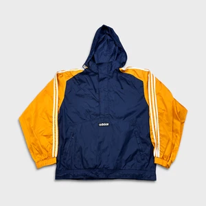 Vintage Adidas Jacket Mens Large Blue Spell Out 3 Stripe 1/4 Zip 90s Windbreaker - Picture 1 of 10
