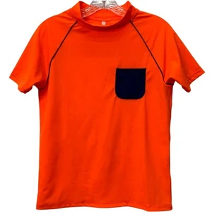 Mini Boden 15-16Yr Boys XL Short Sleeve Neon Orange Blue Rash Guard Swim Shirt - Picture 1 of 6
