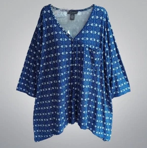 Graceelements Womens Button Uo Front Top Blouse 3/4 Sleeves Blue Size 3X - Picture 1 of 8