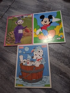 Children's Vintage Playskool Wooden Puzzle Lot of 3 1990s Teletubbies Mickey - Picture 1 of 4