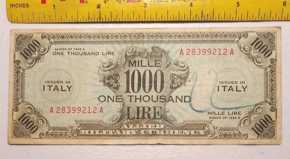 Billete de moneda militar aliado Italia 1943-A *Raro CV ALTO* Foto 1 de 2