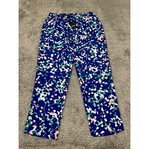 DKNY Pants Womans Large Electric Blue Floral Printed Pull On Straight Leg NWT - Picture 1 of 10