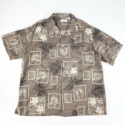 Caribbean Pure Silk Brown Floral Button Down Hawaiian Tropical Shirt Mens XXL - Image 1 of 4