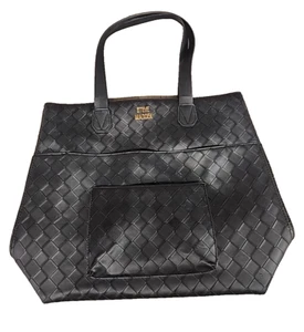 Steve Madden Women's Shoulder Tote Bag Woven Vinyl Bag Black - Picture 1 of 10