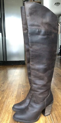 COOLWAY Brown Distressed LEATHER BELTED HEEL Knee High Boots EU 38 SPAIN 8-8.5 - Image 1 of 4