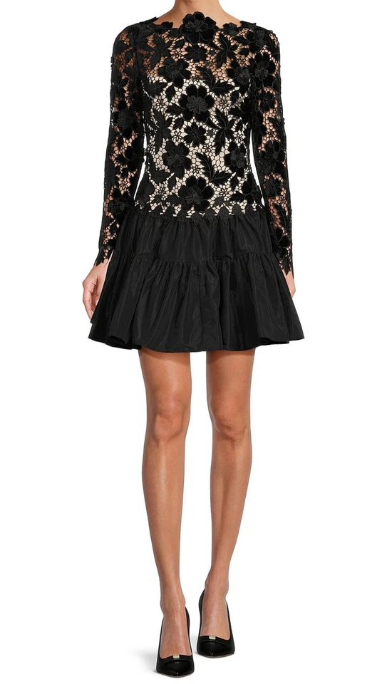 ANTONIO MELANI x BORN ON FIFTH GEMMA DRESS LACE & TAFETTA FLORAL BLACK 0 6 10 14 - Image 1 of 1