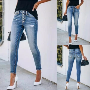 Womens Skinny Jeans Ladies Slim Fit Stretch Ripped Denim Trouser Pants Plus Size - Picture 1 of 10