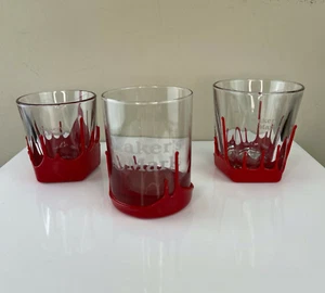 Set of 3 MAKERS MARK Red WAX Drip Bourbon Whiskey Rock Glass - Picture 1 of 7