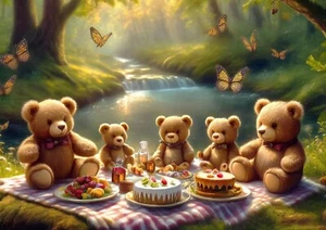 TEDDY BEARS PICNIC...Giclee print,wall picture..Nursery ..Kids room. - Picture 1 of 6