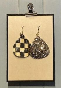 Mackenzie childs authentic courtly check ribbon earrings 2” drop Glitter Gold - Picture 1 of 1