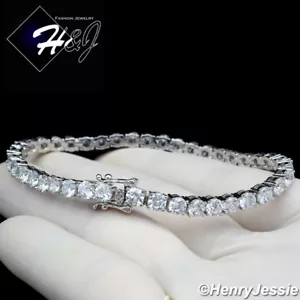 14K WHITE GOLD PLATED CUBIC ZIRCONIA 8.5"X4MM 1 ROW TENNIS CHAIN BRACELET*BSB2 - Picture 1 of 4