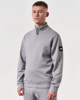 Weekend Offender Mens Quarter Zip Sweatshirt Long Sleeve Jumper Terrace Top Grey - Image 1 of 4